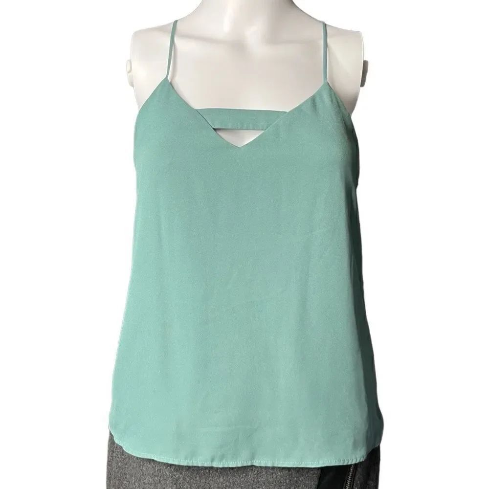 Valette Keyhole Zip Up Back Blouse Tank Top Green Size XS